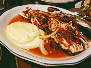 Close-up of meal served in plate