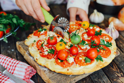 Close-up of pizza on table