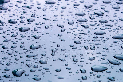 Full frame shot of raindrops on blue sky