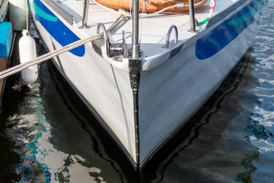 High angle view of boat moored at harbor