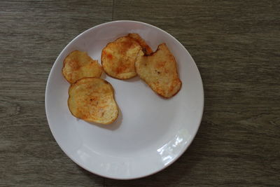 High angle view of food in plate on table