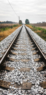 High angle view of railroad tracks against sky