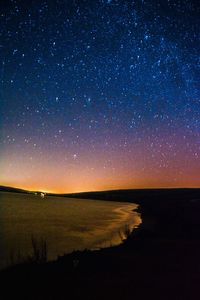 Scenic view of sea against sky at night