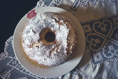 High angle view of dessert in plate on table