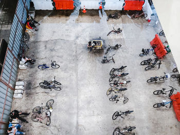 High angle view of people on snow