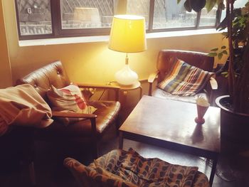 Electric lamp on table