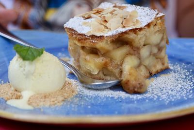 Close-up of cake in plate on table