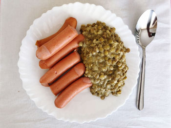 High angle view of breakfast served on table