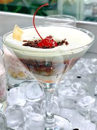 Close-up of ice cream with glass