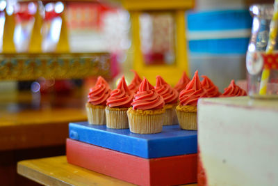 Close-up of cupcakes on box