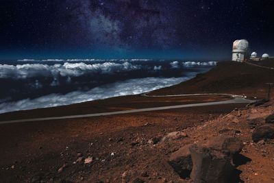 Scenic view of sea against sky at night