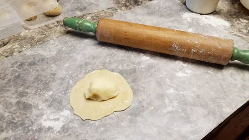 High angle view of bread on table
