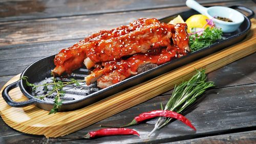 High angle view of food on table