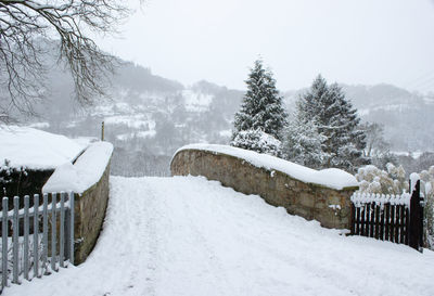 Snow covered landscape against sky