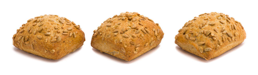 Close-up of cookies against white background