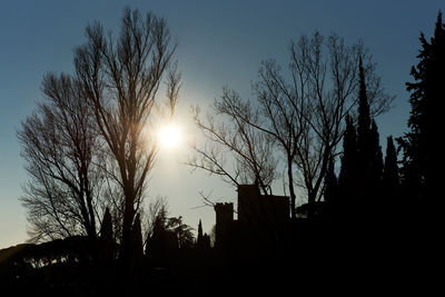 Low angle view of silhouette trees against sky during sunset