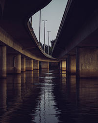 Bridge over river amidst buildings against sky