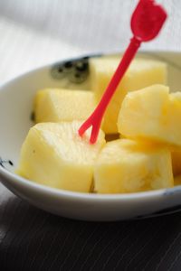 Close-up of dessert served on table