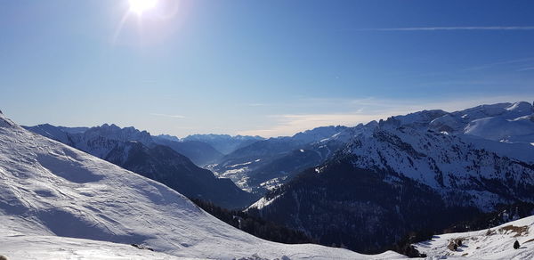 Scenic view of snowcapped mountains against sky