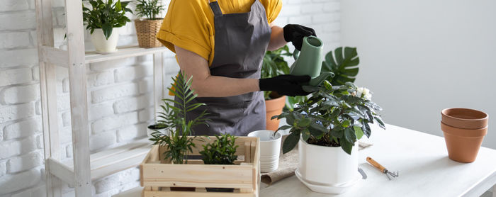 Midsection of woman holding potted plant