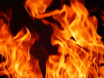 Close-up of fire burning at night