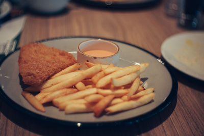 Close-up of food in plate on table