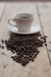 Close-up of coffee beans on table