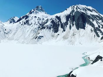 Scenic view of snowcapped mountains against sky