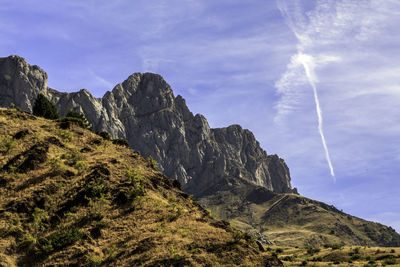 Low angle view of mountains against sky