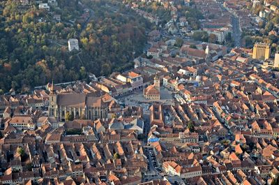 High angle view of buildings in town