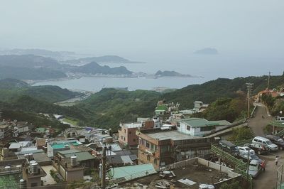 View of cityscape with mountain range in background