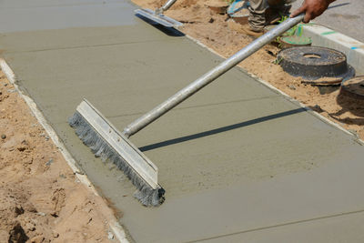 High angle view of worker working at construction site