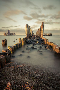 Panoramic view of sea against sky at sunset