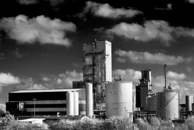 Abandoned factory against sky