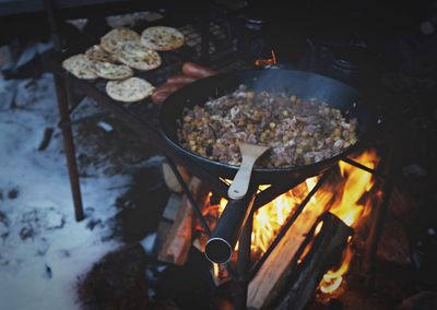 Close-up of meat on barbecue grill