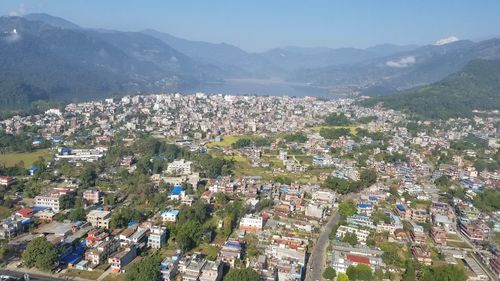 High angle view of town against sky