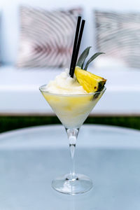 Close-up of drink in glass on table