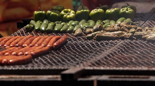 Close-up of meat on barbecue grill