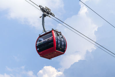 Low angle view of cable car against sky