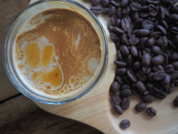 High angle view of coffee on table