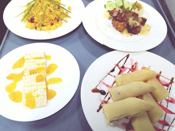High angle view of food in plate on table