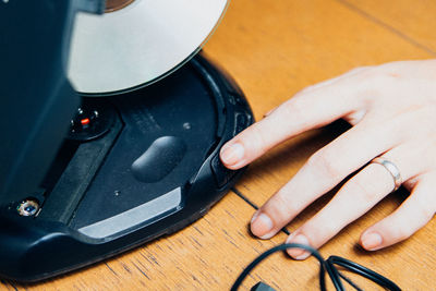 High angle view of person working on table