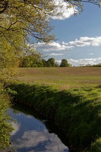 Scenic view of river against cloudy sky