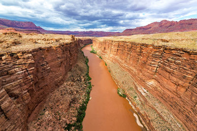 High angle view of colorado river amidst mountain at grand canyon national park