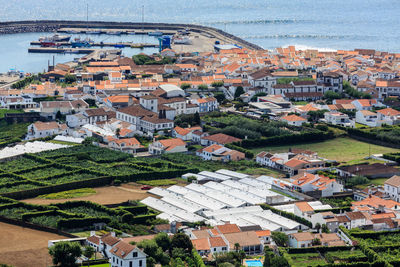 High angle view of townscape and buildings in city