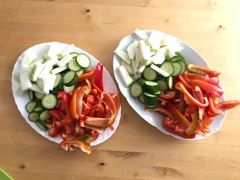 High angle view of vegetables on cutting board