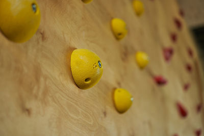 Climb wall close up made wood alpinism climbing training indoor