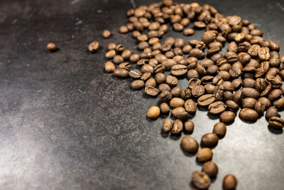 High angle view of coffee beans on table