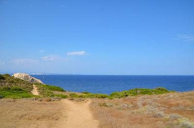 Scenic view of sea against blue sky