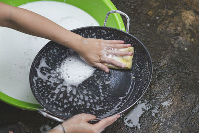 High angle view of woman preparing food